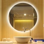 Gương tròn nhà tắm, đèn LED trắng ấm, sấy gương chống mờ