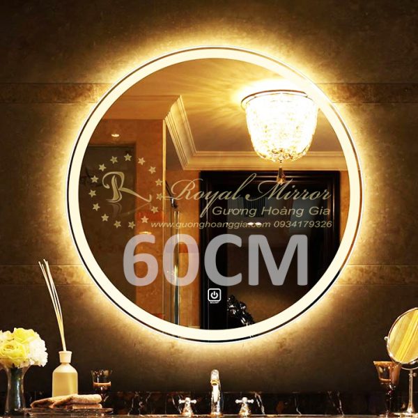 Gương đèn LED tròn đường kính 60CM bật tắt cảm ứng chạm - sáng vàng