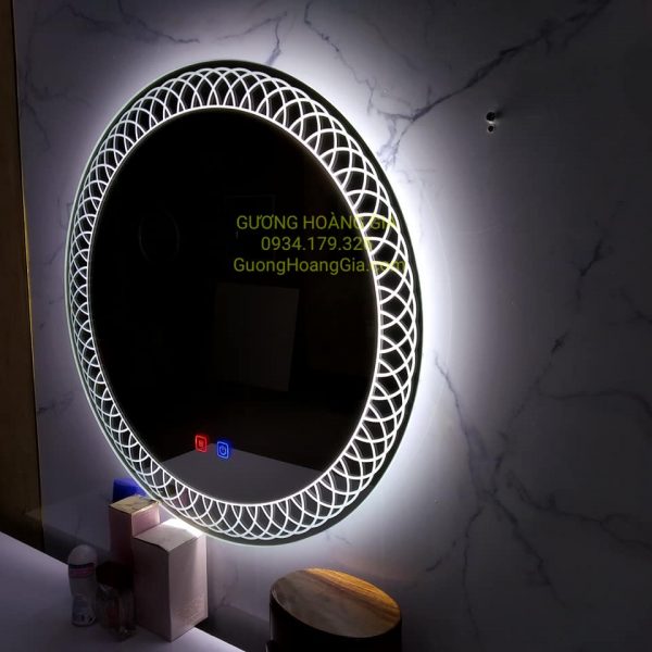 Gương LED tròn decor tích hơp cảm ứng chạm và sấy gương