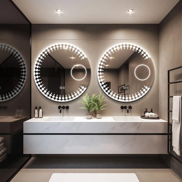 Gương đèn LED tròn RDC1200 cho lavabo đôi